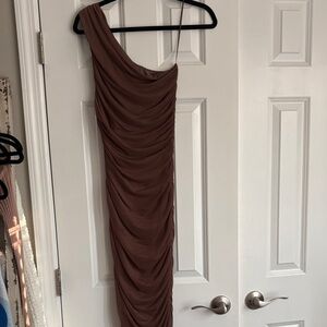 Elegant Brown One-Shoulder Dress